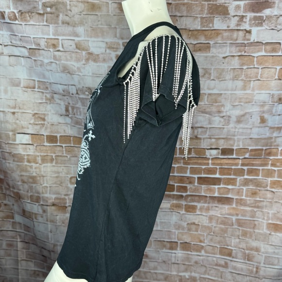 Affliction Women’s Rhinestone Fringe Graphic Short Sleeve T-Shirt- Various -NWT - Picture 5 of 10